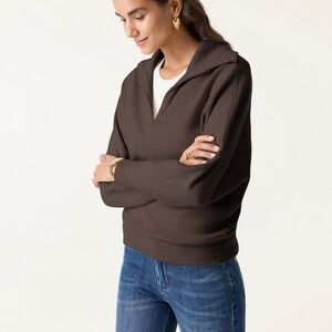 OGL Cozy Collared V-Neck Batwing Sleeve Pullover Deep Brown Wool Blend Size M